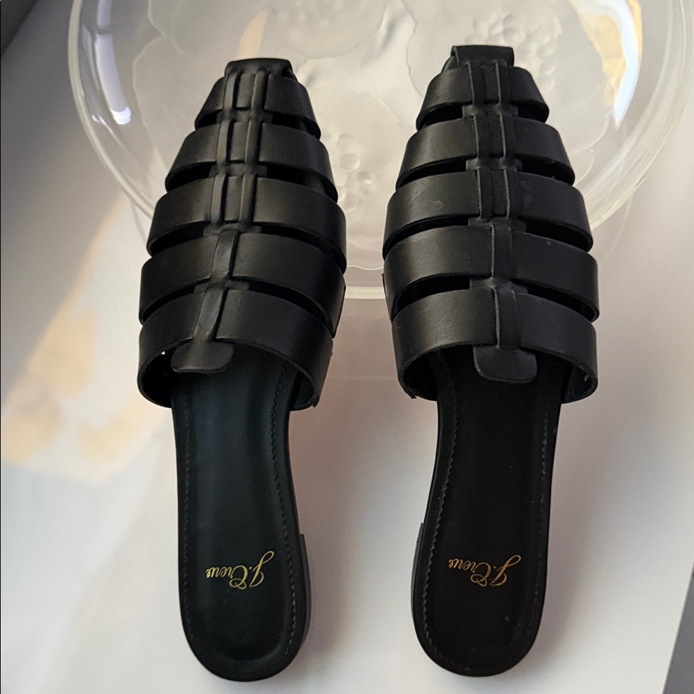 J. Crew Black Leather Boho Mules